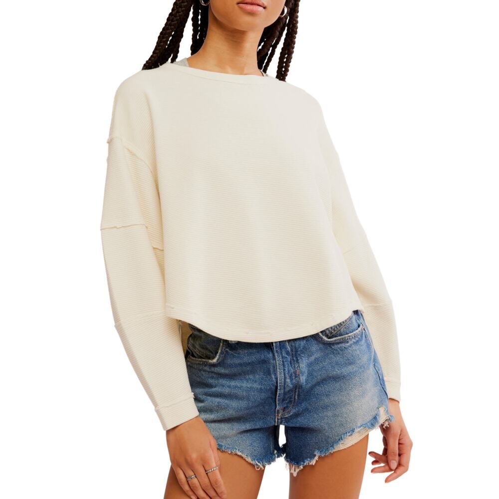 We the Free Cream Ribbed Oversized Knit Long Sleeve XS